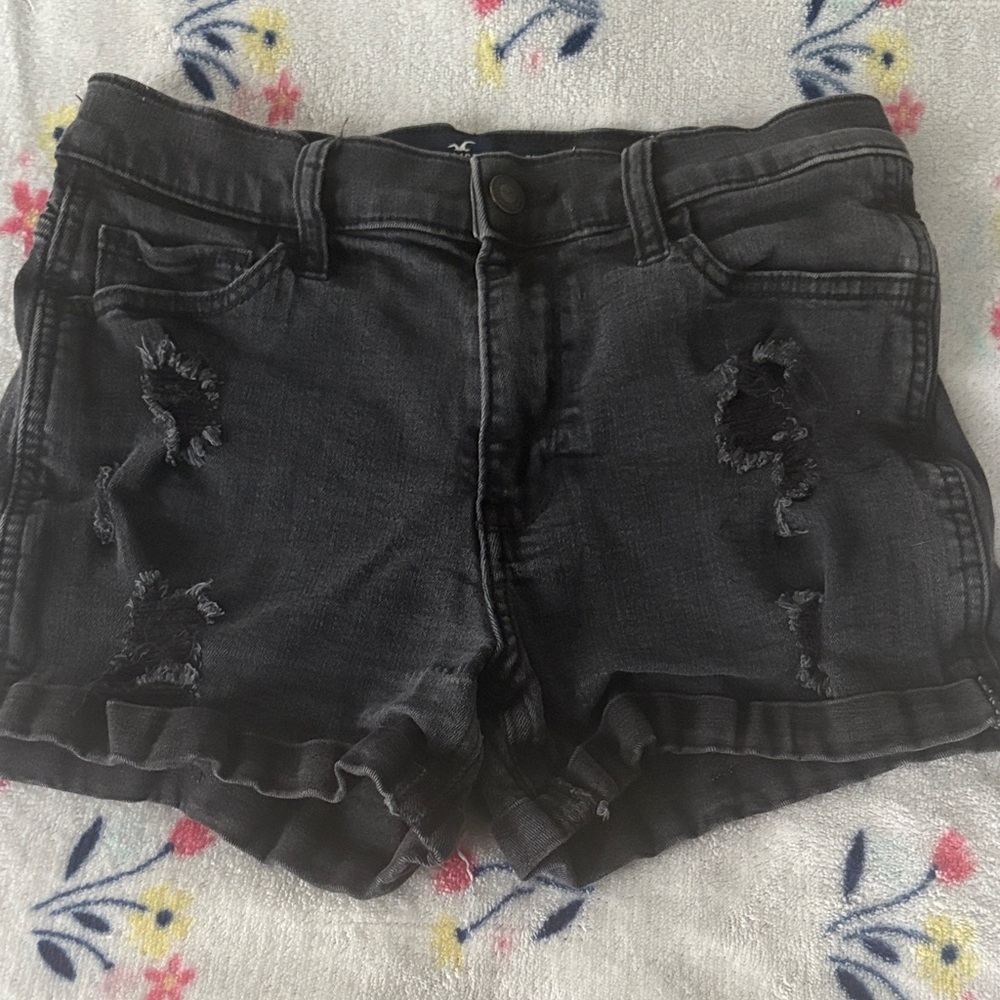 Hollister Black Distressed Denim Jean Shorts Size 5
